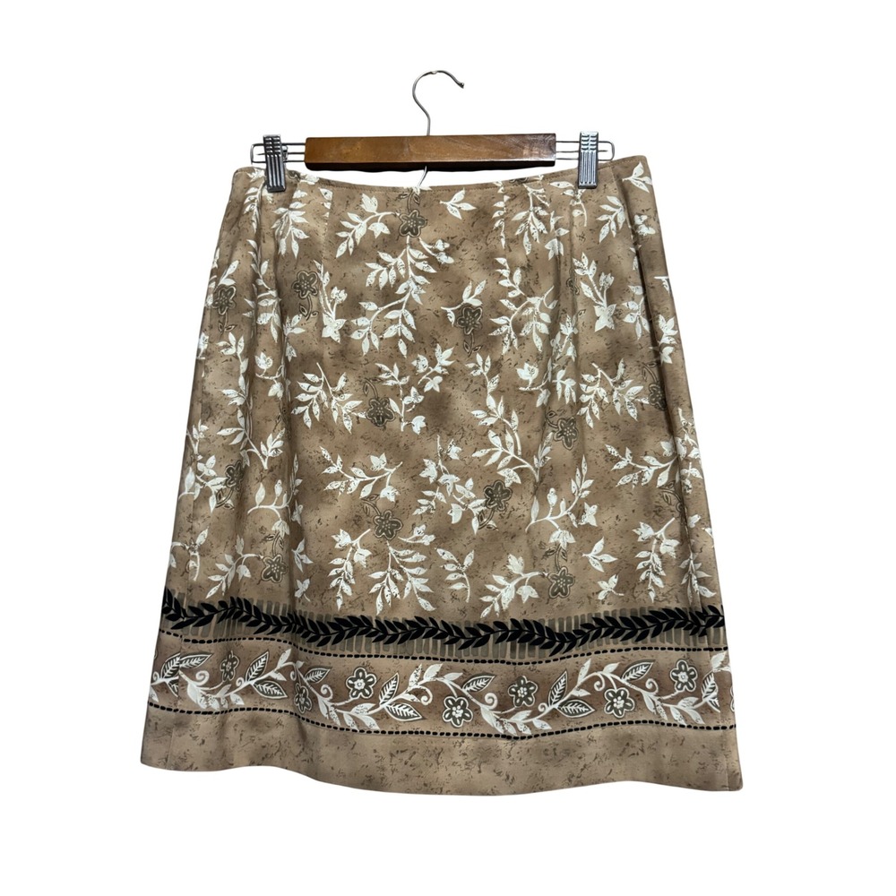 Wrothingon Floral Botanical Wrap Skirt Women Size M Tan‎ Brown Excellent A-Line - Picture 9 of 9